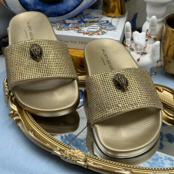 🆕 KURT GEIGER LONDON 🧿 NWOB Meena Eagle Gold Crystal Studded Slide, Sz US 7 - Picture 5 of 14
